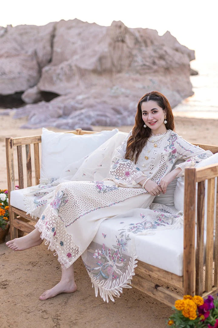 QALAMQAR- 3Piece CHIKENKARI LAWN EMBROIDERED WITH ORGANZA HEAVY EMBROIDERED READY TO WEAR DUPATTA-ORC-041