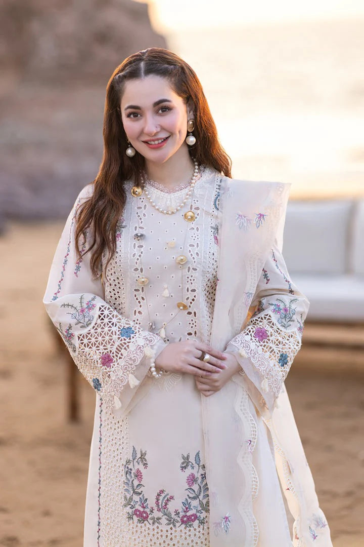 QALAMQAR- 3Piece CHIKENKARI LAWN EMBROIDERED WITH ORGANZA HEAVY EMBROIDERED READY TO WEAR DUPATTA-ORC-041