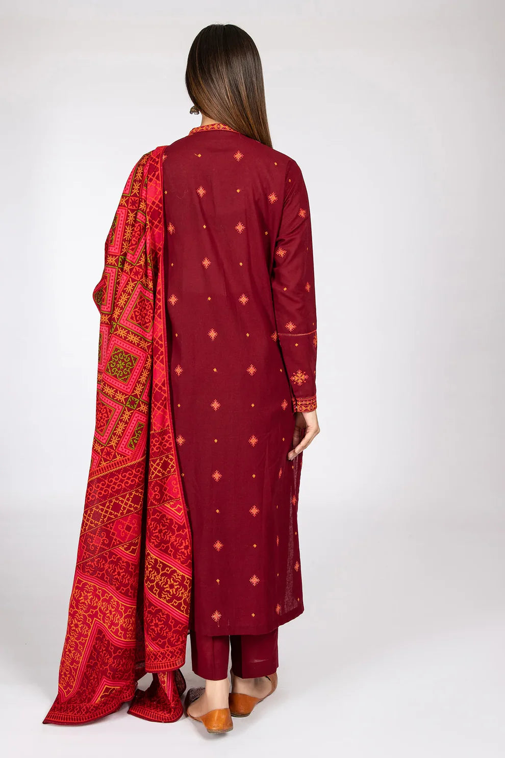 KAYSERIA- 3Piece LAWN EMBROIDERED WITH MONARK PRINT DUPATTA & TROUSER-ORC-038
