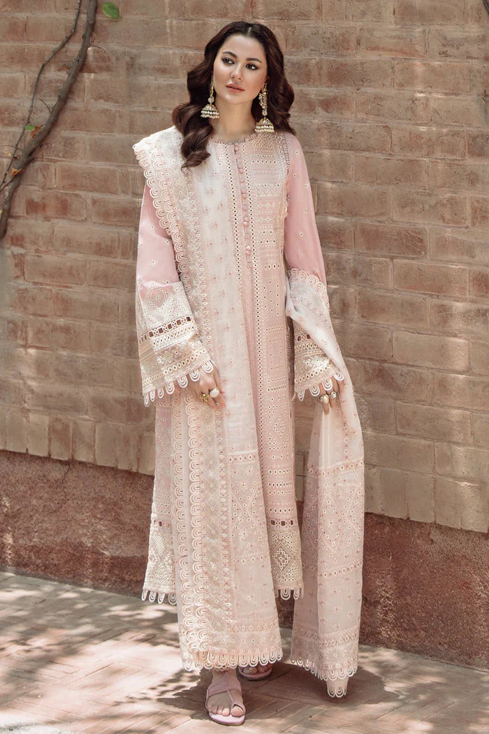 JAZMIN-3Piece LAWN LASERCUT EMBROIDERED SHIRT WITH MONARK EMBROIDERED DUPATTA AND TROUSER-ORC-064