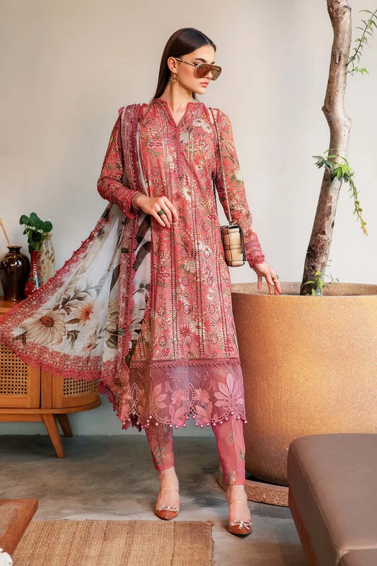 MARIA.B-3Piece LAWN PRINTED EMB SHIRT WITH CHIFFON PRINT DUPATTA AND PRINT TROUSER-ORC-073