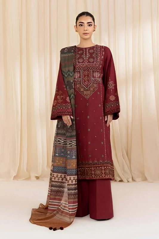 SAPPHIRE-3Piece LAWN EMBROIDERED SHIRT WITH MONARK PRINTED DUPATTA AND TROUSER-ORC-077