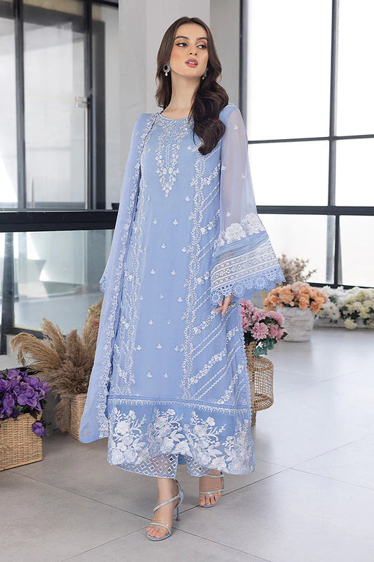 AZURE - 3Piece ORGANZA EMBROIDERED LAWN SHIRT WITH ORGANZA EMBROIDERED DUPATTA AND TROUSER-ORC-029
