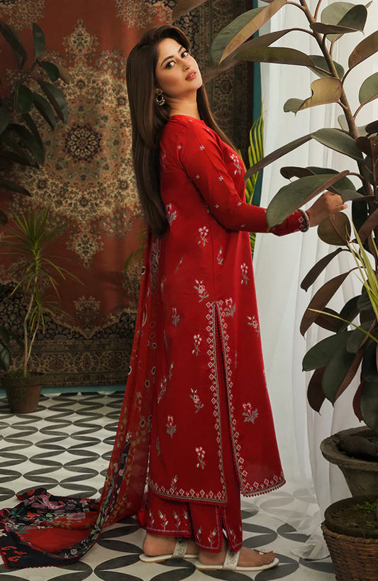 SERAN-3Piece LAWN EMBROIDERED SHIRT WITH MONARK PRINT DUPATTA & EMB TROUSER-ORC-025