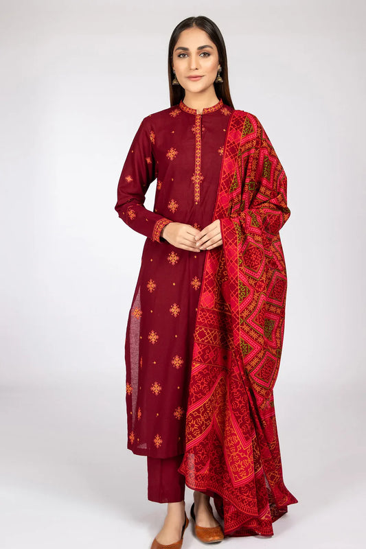 KAYSERIA- 3Piece LAWN EMBROIDERED WITH MONARK PRINT DUPATTA & TROUSER-ORC-038