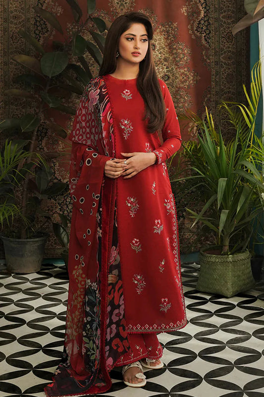 SERAN-3Piece LAWN EMBROIDERED SHIRT WITH MONARK PRINT DUPATTA & EMB TROUSER-ORC-025