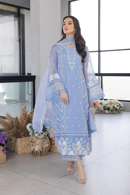 AZURE - 3Piece ORGANZA EMBROIDERED LAWN SHIRT WITH ORGANZA EMBROIDERED DUPATTA AND TROUSER-ORC-029