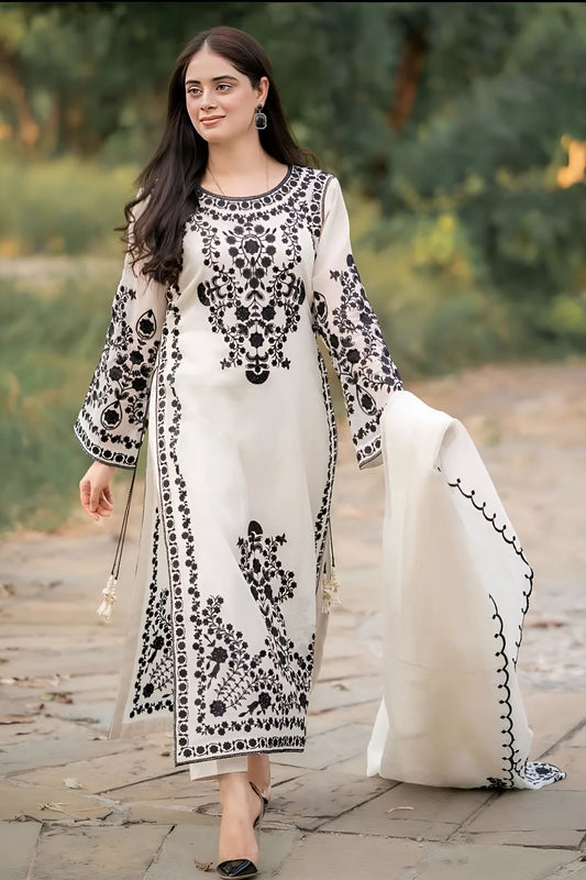 JAZMIN- LAWN 3Piece EMBROIDERED SHIRT WITH ORGANZA EMBROIDERED DUPATTA WITH TROUSER-ORC-032