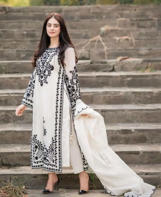 JAZMIN- LAWN 3Piece EMBROIDERED SHIRT WITH ORGANZA EMBROIDERED DUPATTA WITH TROUSER-ORC-032