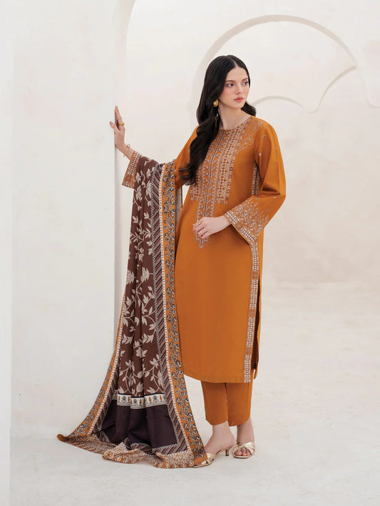 GARNET-3Piece LAWN EMBROIDERED SHIRT WITH MONARK PRINT DUPATTA AND TROUSER-ORC-008