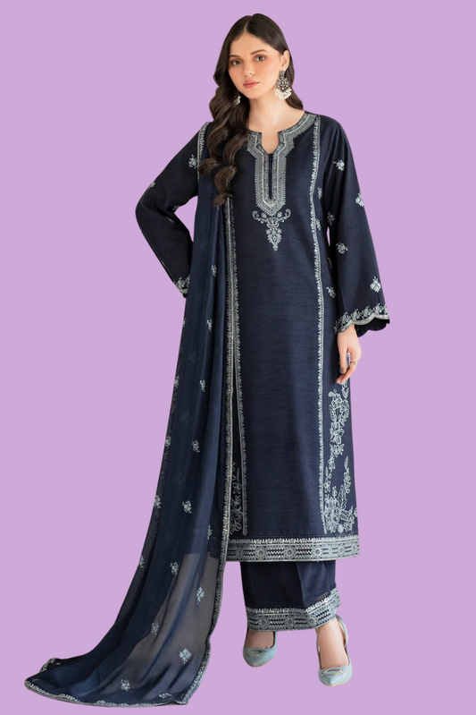 GARNET-3Piece LAWN EMBROIDERED SHIRT WITH LAWN EMBROIDERED DUPATTA AND LAWN TROUSER-ORC-007