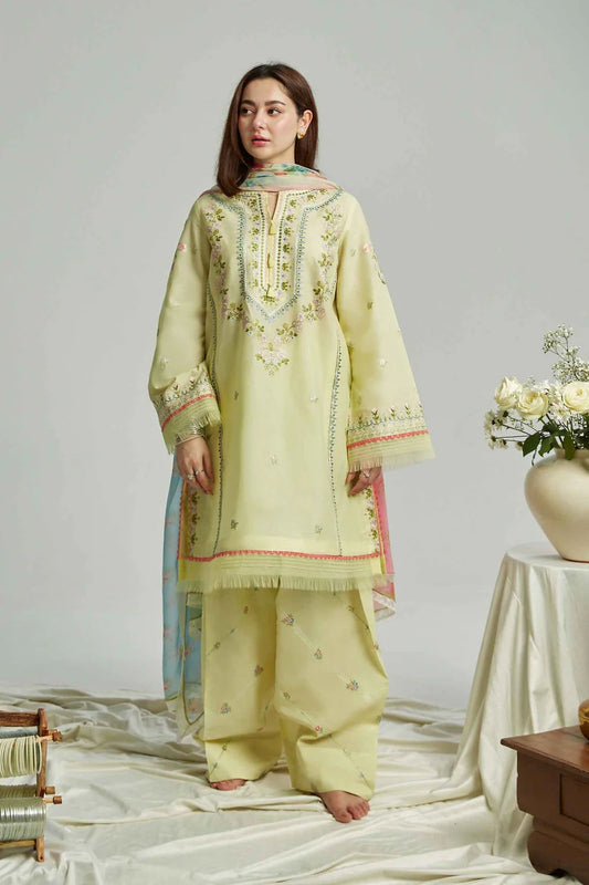 ZARASHAHJAHAN-3Piece LAWN EMBROIDERED SHIRT WITH MONARK PRINT DUPATTA & EMB TROUSER-ORC-042