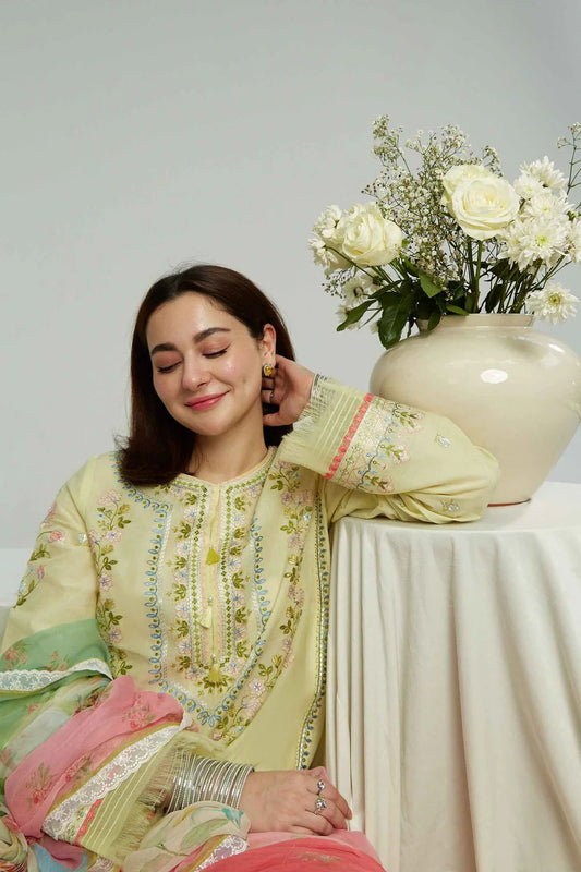 ZARASHAHJAHAN-3Piece LAWN EMBROIDERED SHIRT WITH MONARK PRINT DUPATTA & EMB TROUSER-ORC-042
