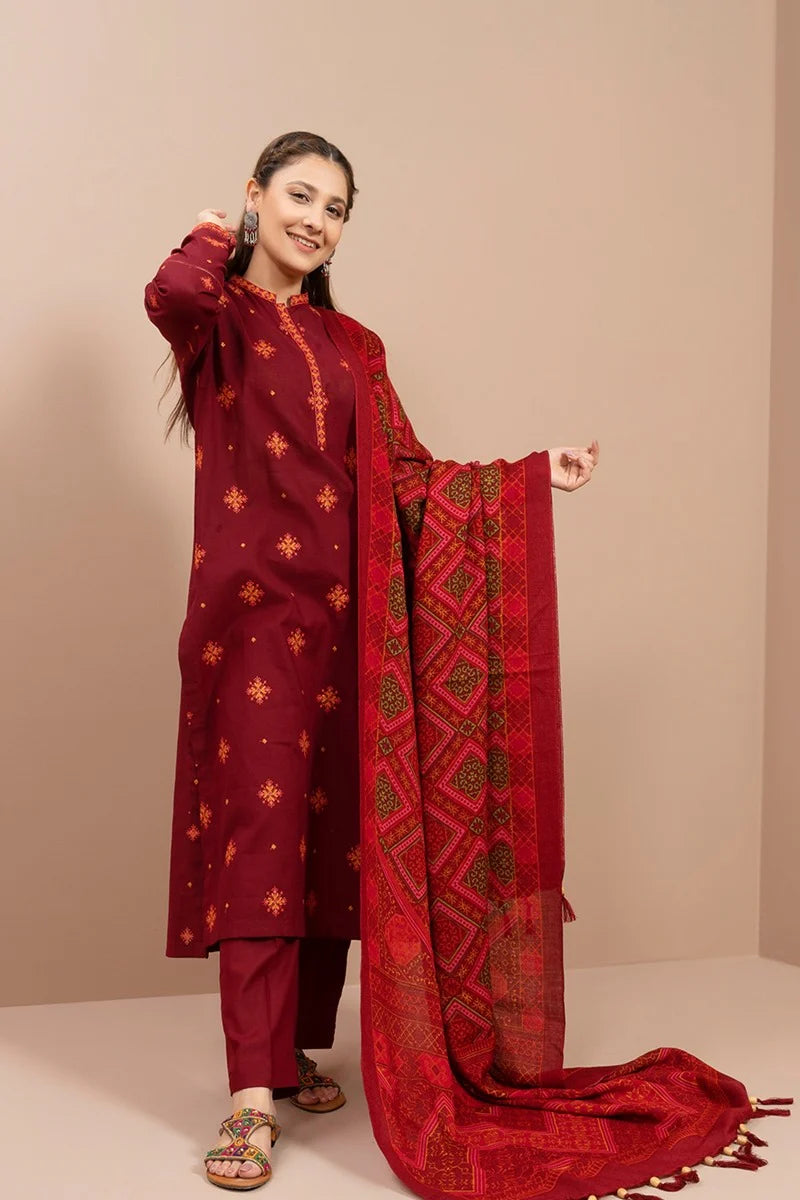 KAYSERIA- 3Piece LAWN EMBROIDERED WITH MONARK PRINT DUPATTA & TROUSER-ORC-038