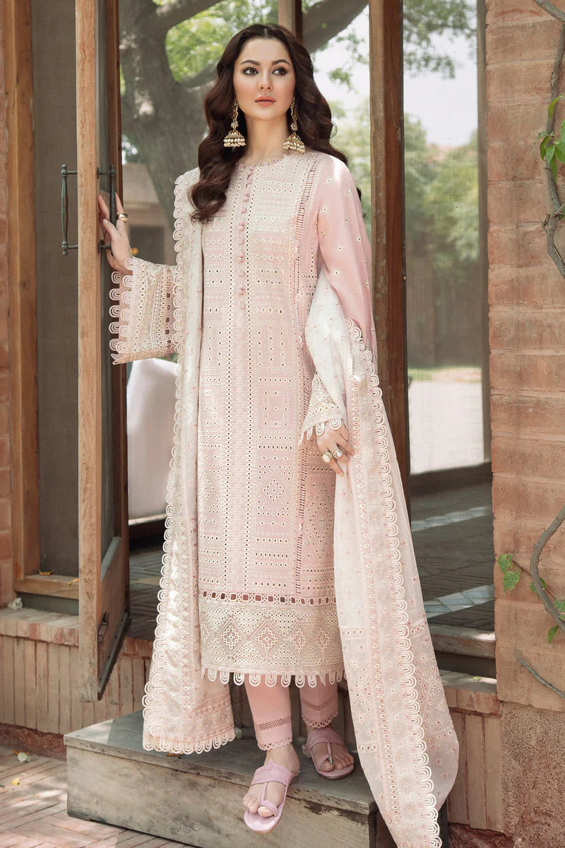 JAZMIN-3Piece LAWN LASERCUT EMBROIDERED SHIRT WITH MONARK EMBROIDERED DUPATTA AND TROUSER-ORC-064