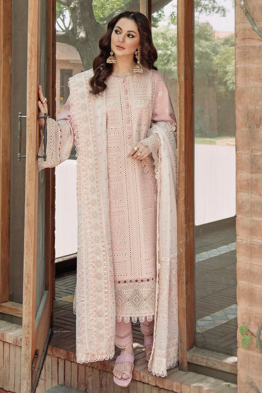 JAZMIN-3Piece LAWN LASERCUT EMBROIDERED SHIRT WITH MONARK EMBROIDERED DUPATTA AND TROUSER-ORC-064