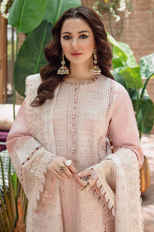 JAZMIN-3Piece LAWN LASERCUT EMBROIDERED SHIRT WITH MONARK EMBROIDERED DUPATTA AND TROUSER-ORC-064